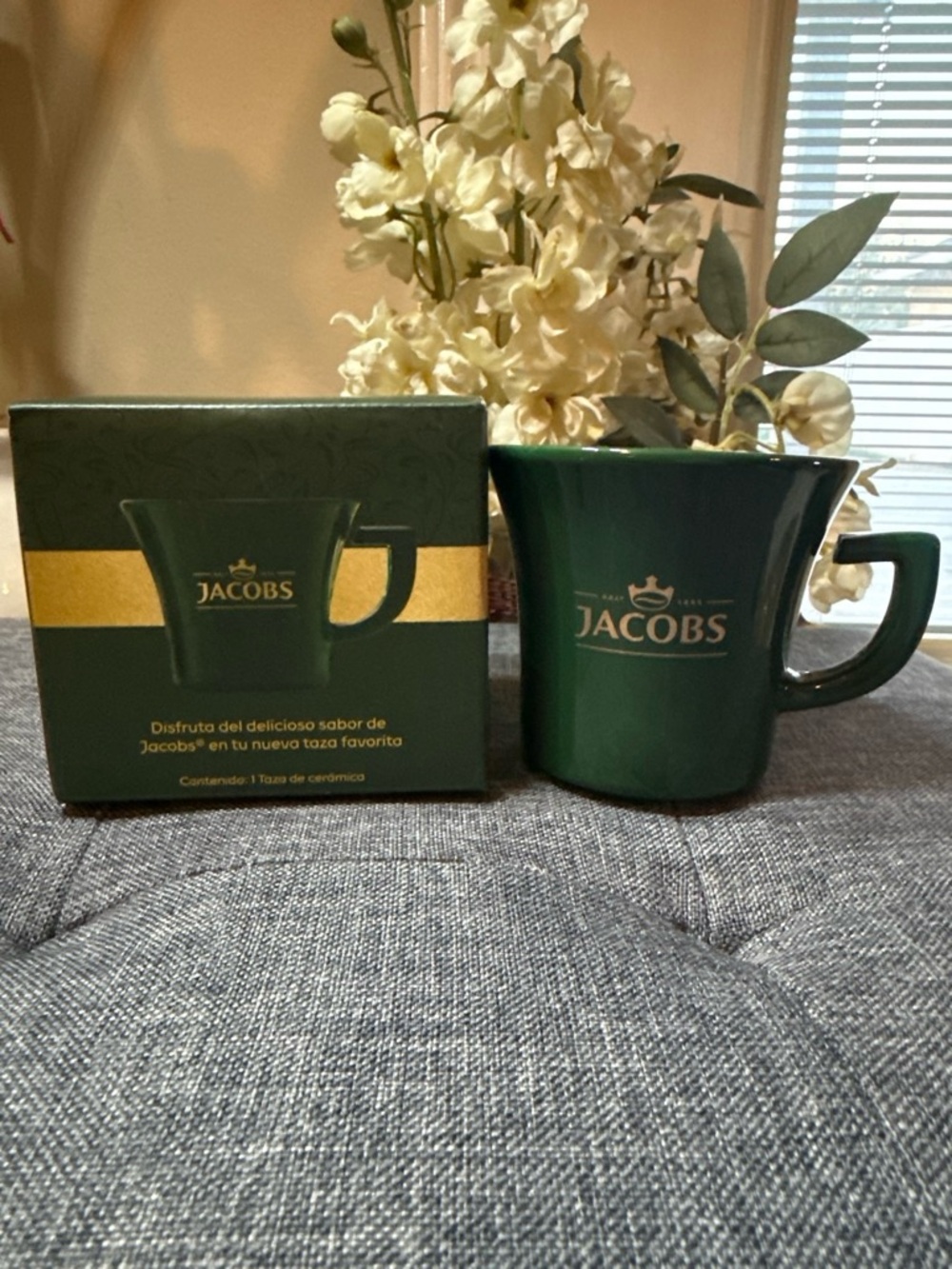 Jacob Dark Green Ceramic Coffee Mug with Gold Logo